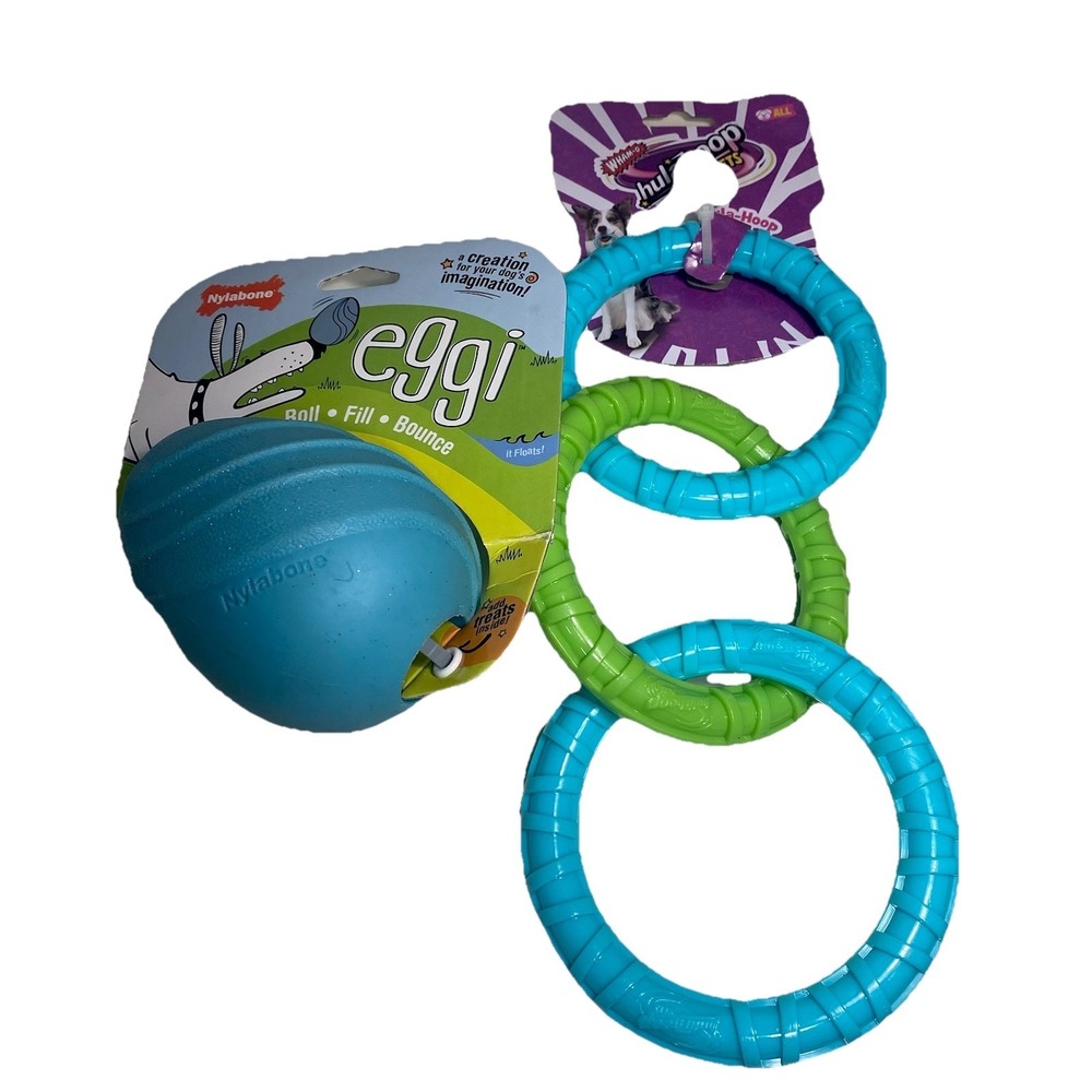 Dog Toy Lot 2 Nylabone Eggi & Wham-O‎ Chewla-Hoop Chain Interactive Dog Toys NEW